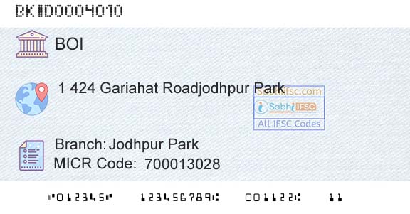 Bank Of India Jodhpur ParkBranch 