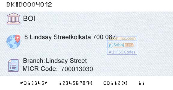 Bank Of India Lindsay StreetBranch 