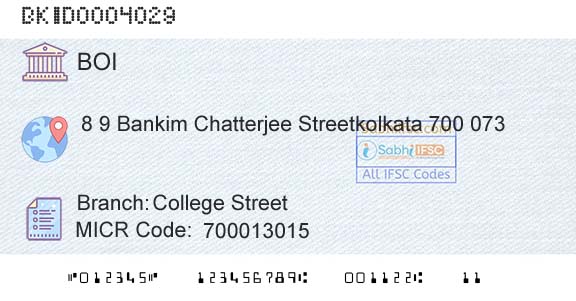 Bank Of India College StreetBranch 
