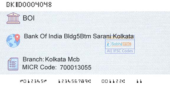 Bank Of India Kolkata McbBranch 
