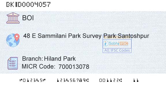 Bank Of India Hiland ParkBranch 