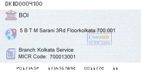 Bank Of India Kolkata ServiceBranch 