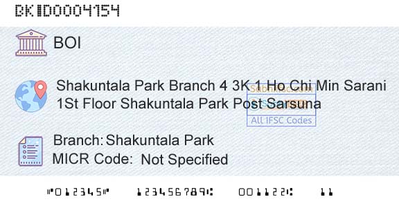 Bank Of India Shakuntala ParkBranch 
