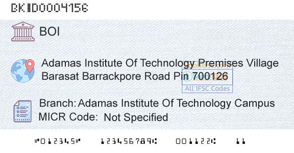 Bank Of India Adamas Institute Of Technology CampusBranch 