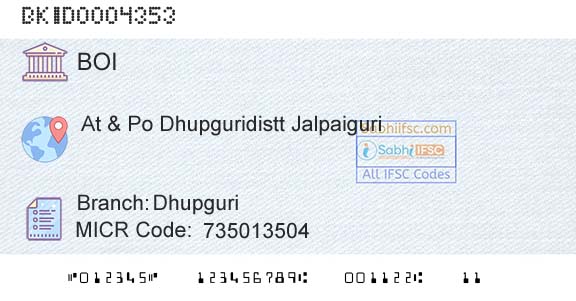 Bank Of India DhupguriBranch 