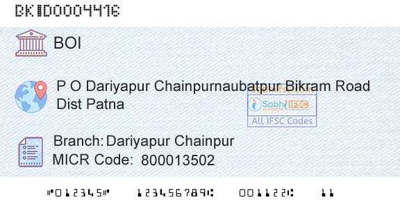Bank Of India Dariyapur ChainpurBranch 