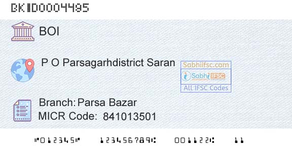 Bank Of India Parsa BazarBranch 