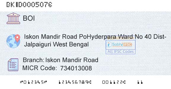 Bank Of India Iskon Mandir RoadBranch 