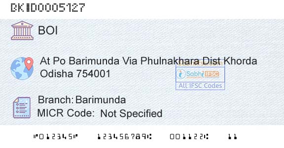 Bank Of India BarimundaBranch 
