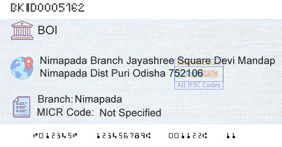 Bank Of India NimapadaBranch 