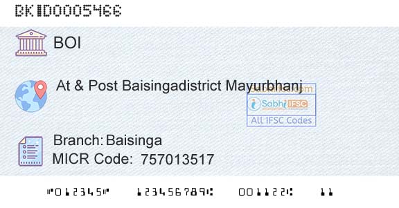 Bank Of India BaisingaBranch 