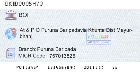 Bank Of India Puruna BaripadaBranch 