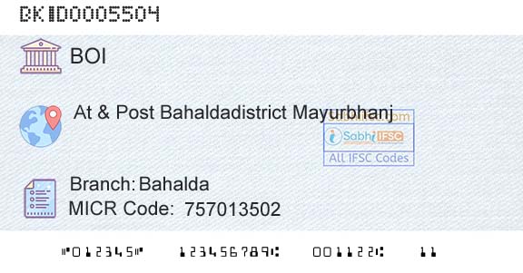 Bank Of India BahaldaBranch 