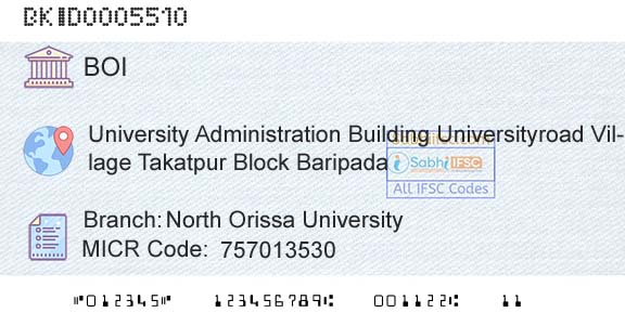 Bank Of India North Orissa UniversityBranch 