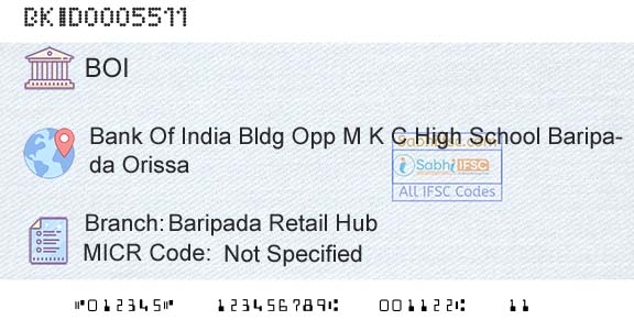 Bank Of India Baripada Retail HubBranch 