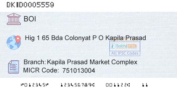 Bank Of India Kapila Prasad Market ComplexBranch 