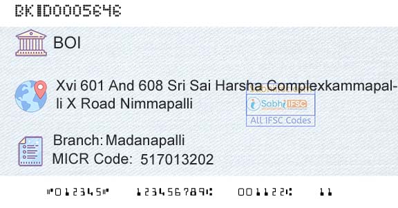 Bank Of India MadanapalliBranch 