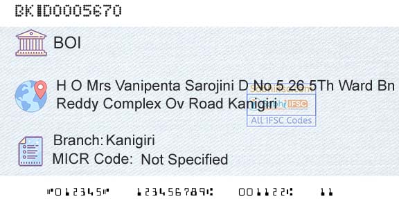 Bank Of India KanigiriBranch 