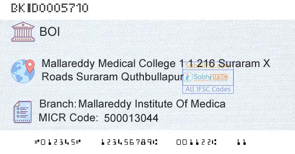 Bank Of India Mallareddy Institute Of MedicaBranch 