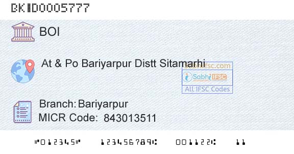 Bank Of India BariyarpurBranch 