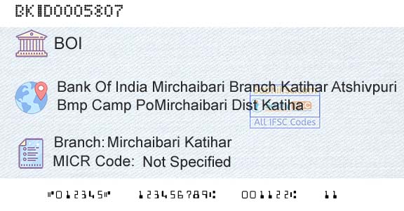 Bank Of India Mirchaibari KatiharBranch 