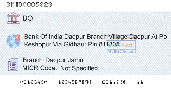 Bank Of India Dadpur JamuiBranch 