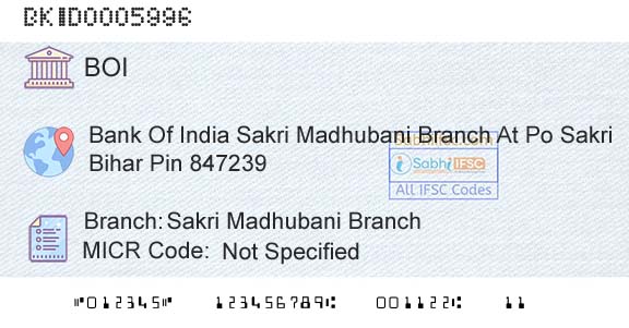 Bank Of India Sakri Madhubani BranchBranch 