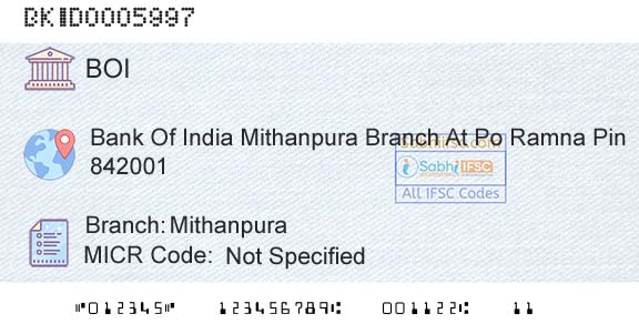Bank Of India MithanpuraBranch 