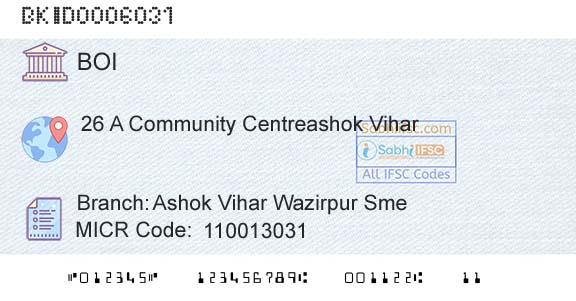 Bank Of India Ashok Vihar Wazirpur SmeBranch 