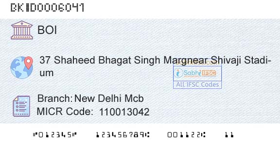 Bank Of India New Delhi McbBranch 