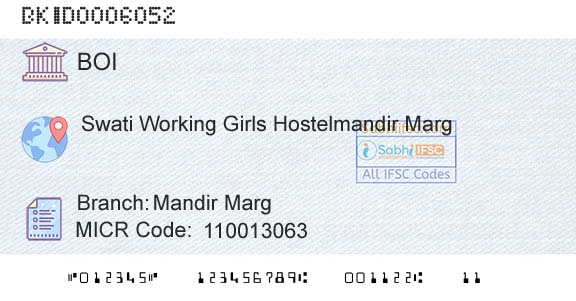 Bank Of India Mandir MargBranch 
