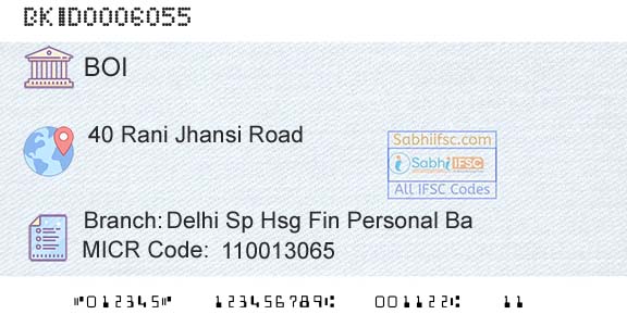 Bank Of India Delhi Sp Hsg Fin Personal BaBranch 