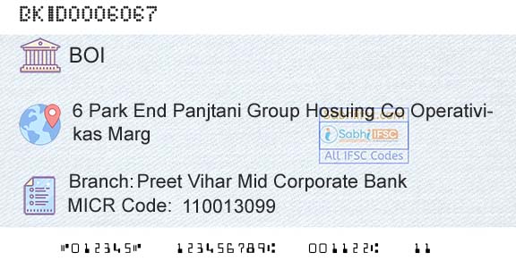Bank Of India Preet Vihar Mid Corporate BankBranch 