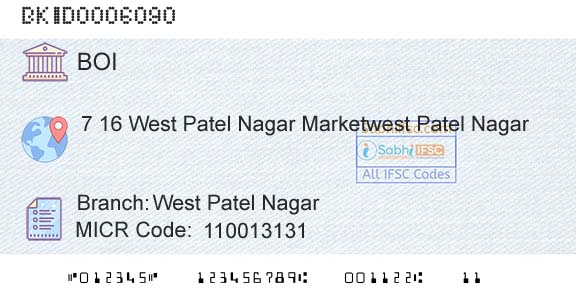 Bank Of India West Patel NagarBranch 