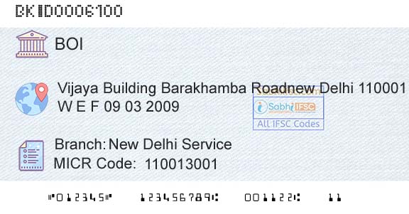 Bank Of India New Delhi ServiceBranch 