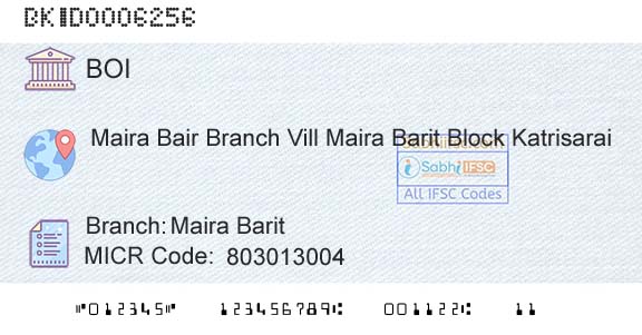 Bank Of India Maira BaritBranch 