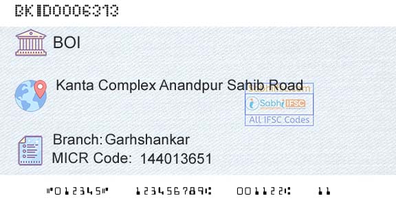 Bank Of India GarhshankarBranch 