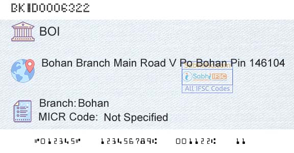 Bank Of India BohanBranch 