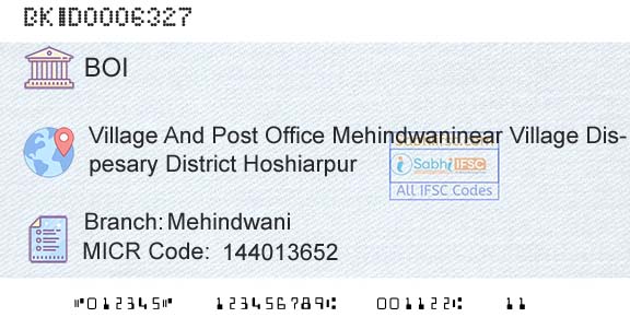 Bank Of India MehindwaniBranch 