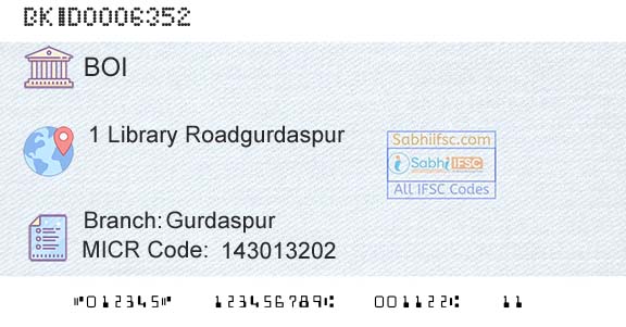 Bank Of India GurdaspurBranch 