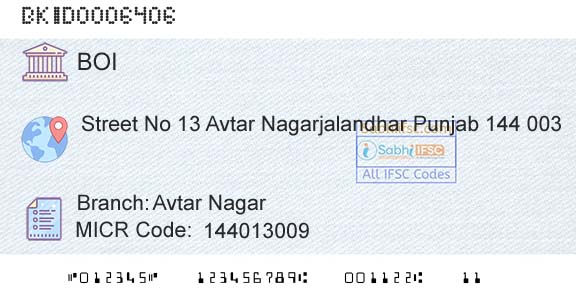 Bank Of India Avtar NagarBranch 