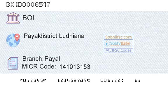 Bank Of India PayalBranch 