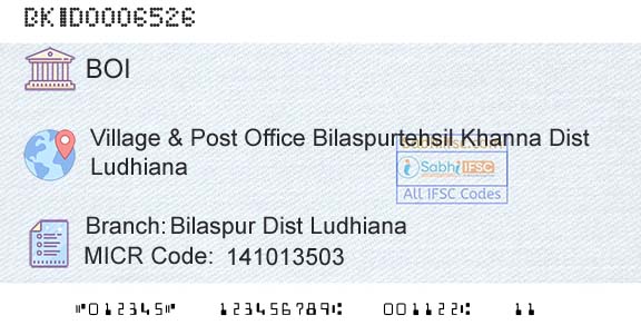 Bank Of India Bilaspur Dist Ludhiana Branch 