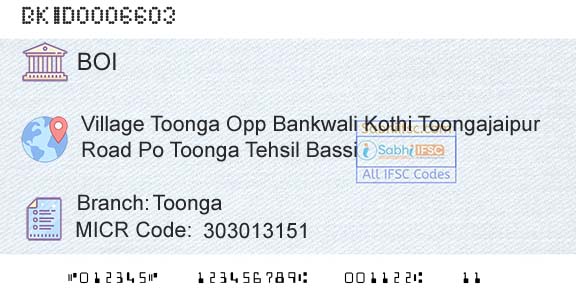 Bank Of India ToongaBranch 