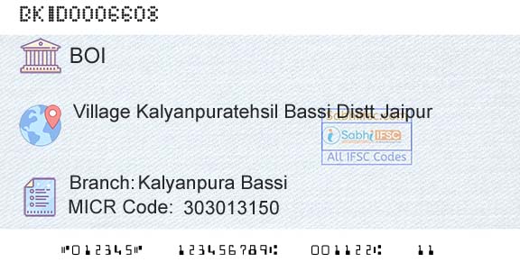 Bank Of India Kalyanpura Bassi Branch 