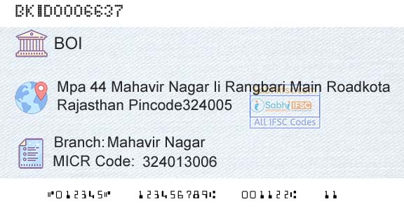 Bank Of India Mahavir NagarBranch 