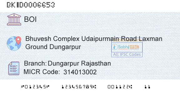Bank Of India Dungarpur Rajasthan Branch 