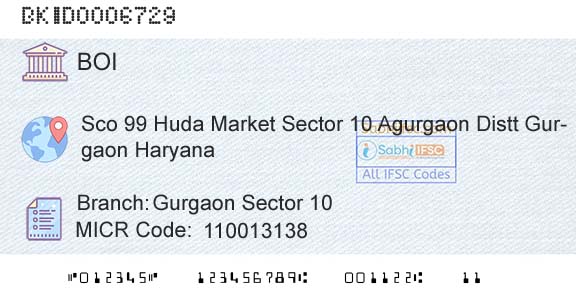 Bank Of India Gurgaon Sector 10Branch 