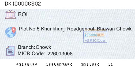 Bank Of India ChowkBranch 