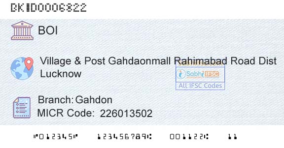 Bank Of India GahdonBranch 